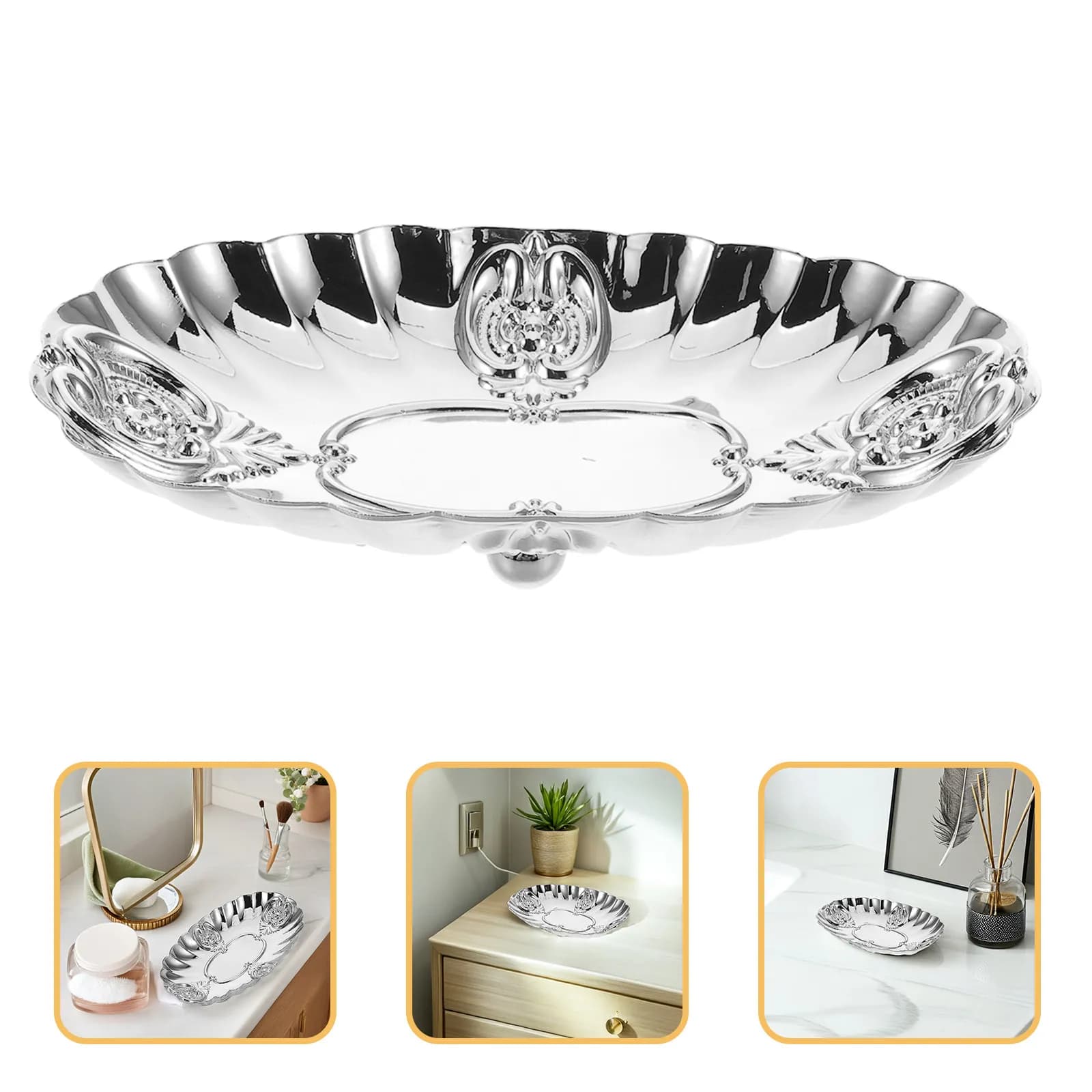 Style European Jewelry Tray Iron Frame Decorative Trinket Dish for Vanity Dresser Nightstand Candles Rings Organizer