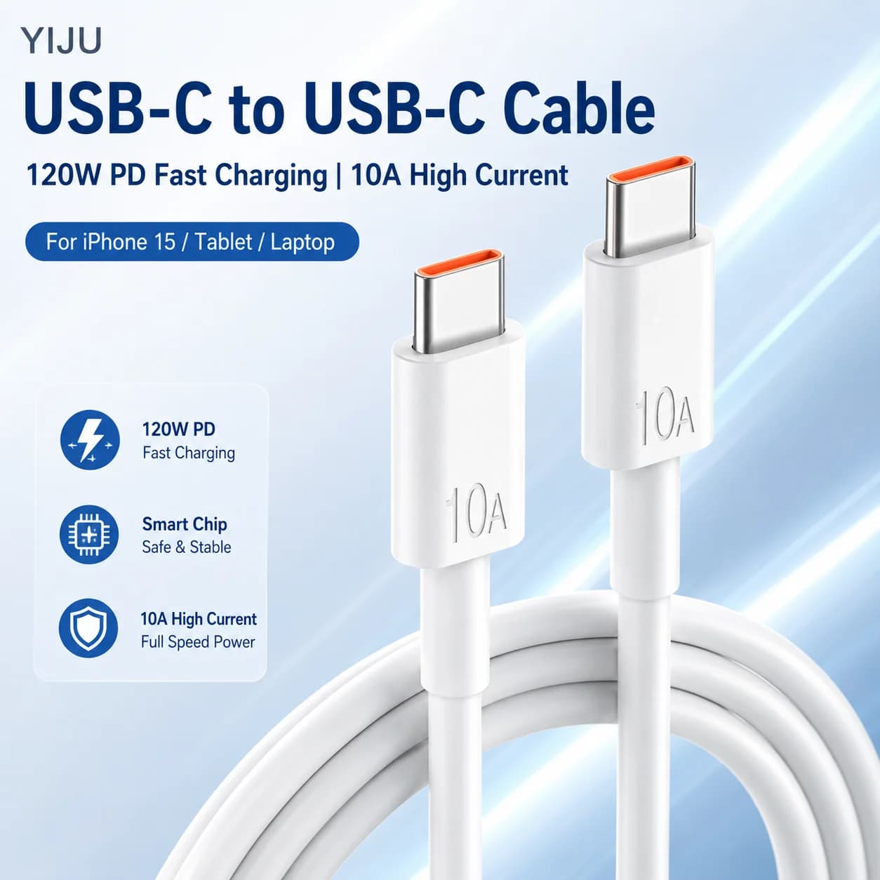 Cavo USB-C a USB-C 120W PD per Ricarica Rapida 10A, Cavo Tipo C per iPhone 15, Tablet, Laptop