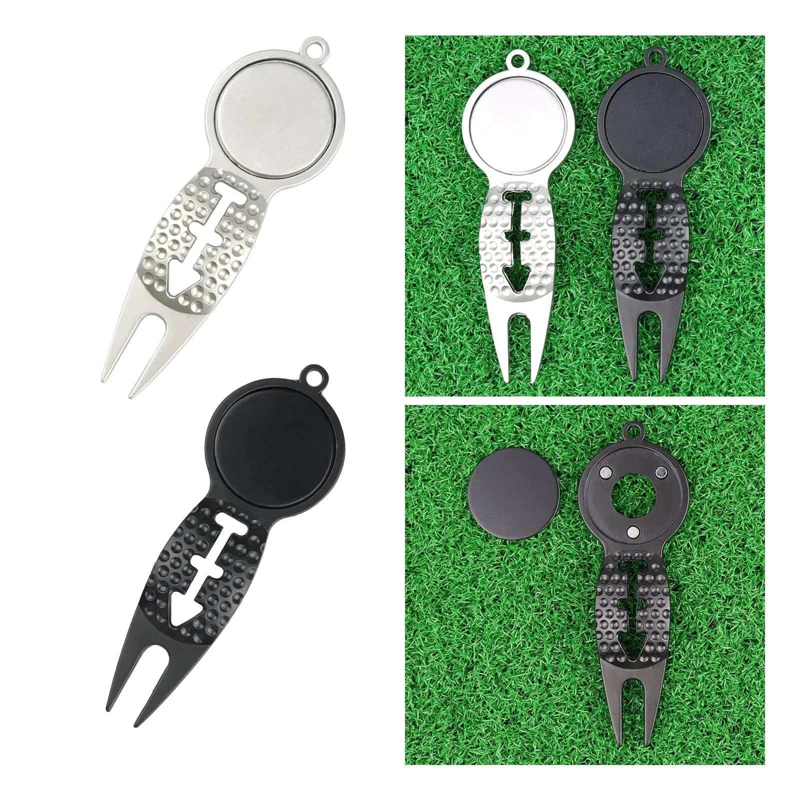 Golf Prong Divot Fork Ball Marker Clip Zinc Alloy Green Repair for Golf Items Accessory Set