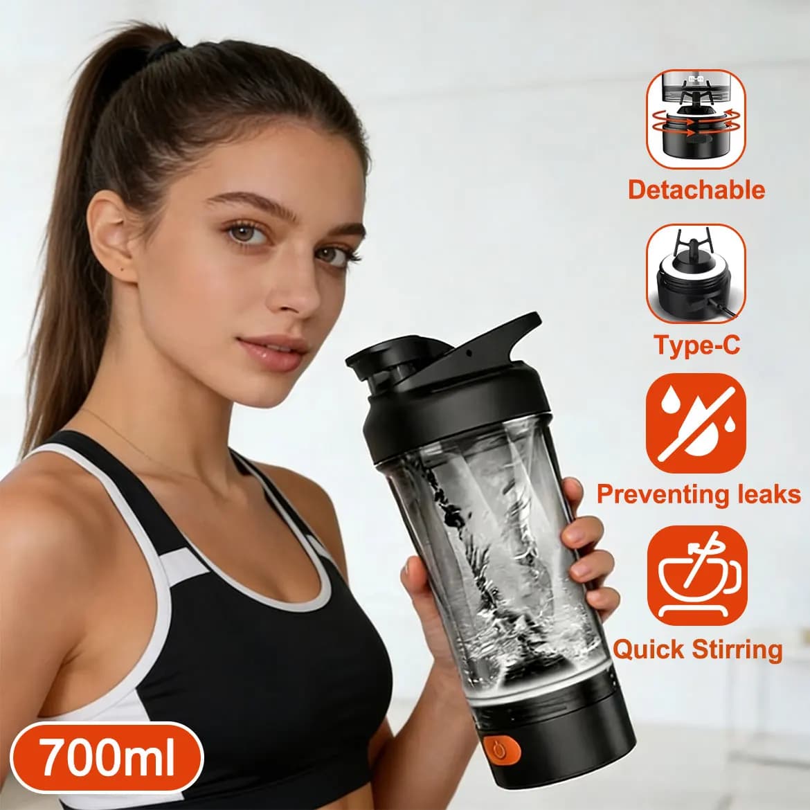 Shaker Elettrico Automatico per Proteine da 24.64oz, Bottiglia Portatile con Agitazione Completa e Porta Type-C per Uso Domestico