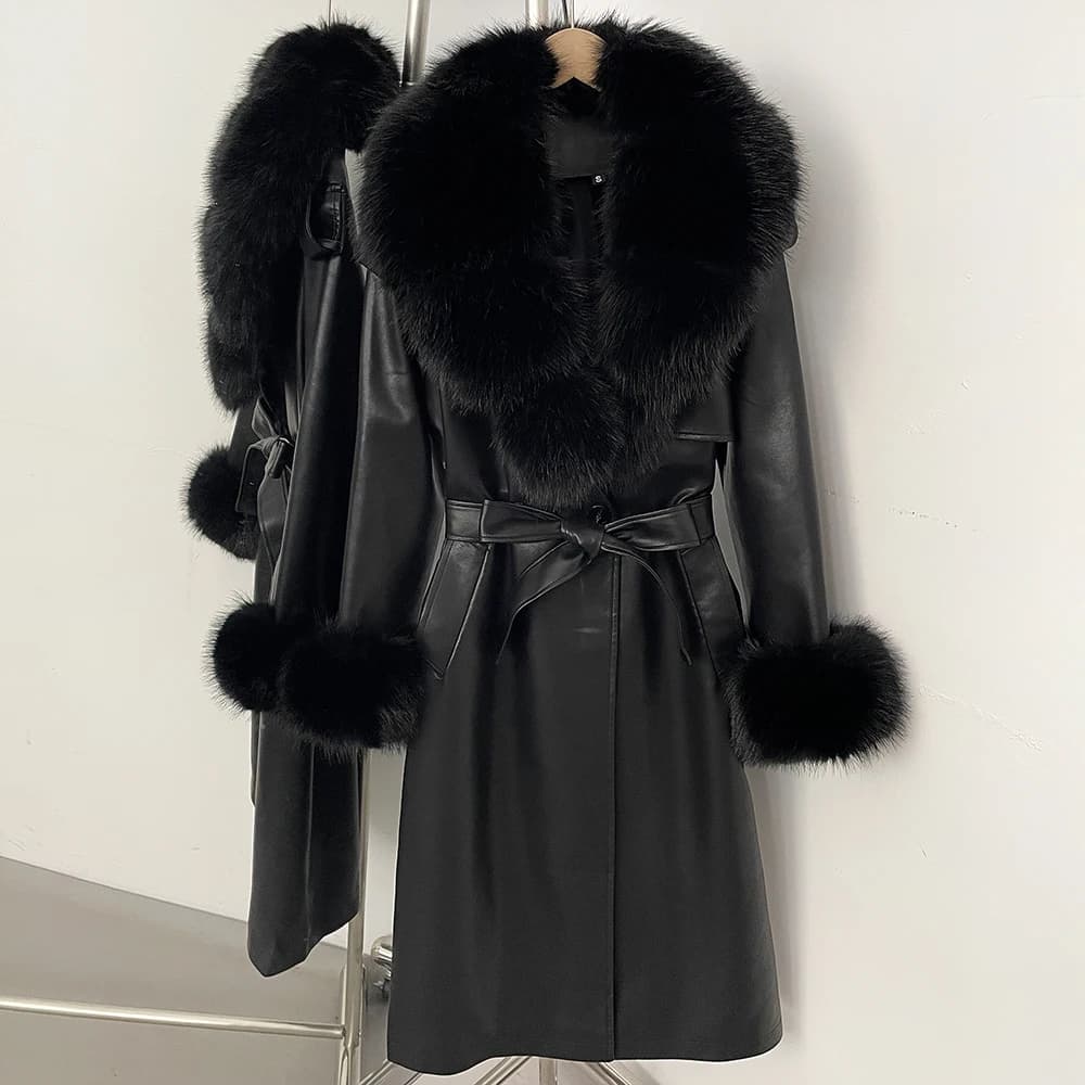 Women's Synthetic Leather Jacket with Fur, Coat in Ecopelliccia, Winter and Spring for Women