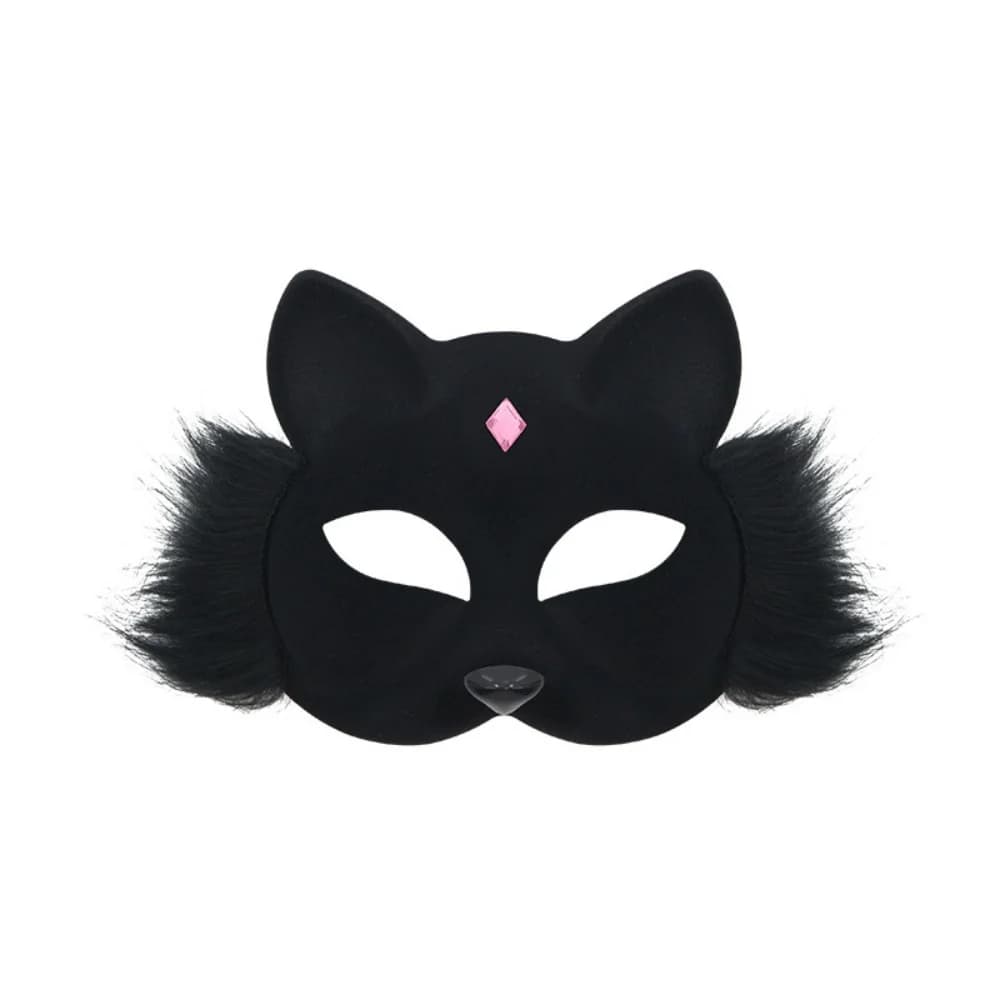 Furry Fox Mask Half Face Shaped Cosplay Party Mask Plush Fox Cat Mask Artificial Fur For Carnivals Halloween Costume Parties