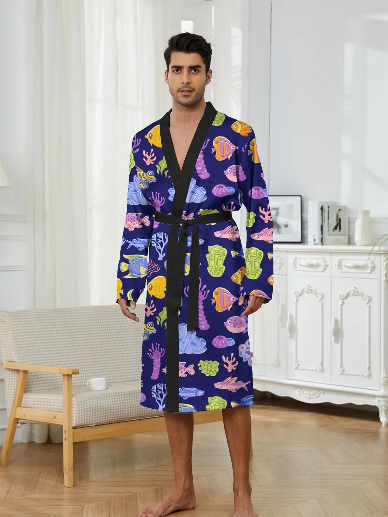 1pcs Men's Robes 2026 Spring/Summer Sleepwear Robes Graphic Robe man dressing gown Breathable Bathrobe man 3D Printed