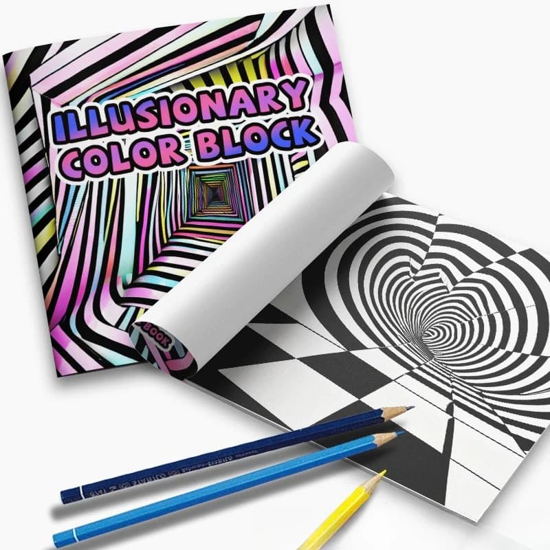 Trippy Optical Illusion Illusionary Color Block Coloring Book Psychedelic 3D Vortex Tunnel Black White Geometric Sketch Notebook