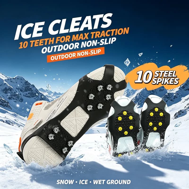 Non-Slip Outdoors Ice Cleats Crampons Spikes Snow Grips for Boots Shoes Anti Slip Traction Walking Hiking Climbing