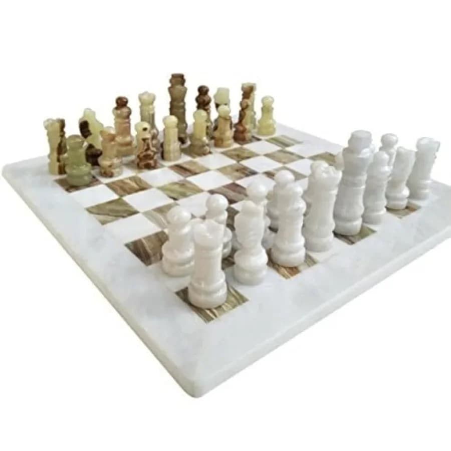 Set di Scacchi Staunton Fatto a Mano in Marmo Bianco e Verde Onice, per Arredamento Casa, Regali, Decorazione Tavolo, Non Go, Non Scacchiere