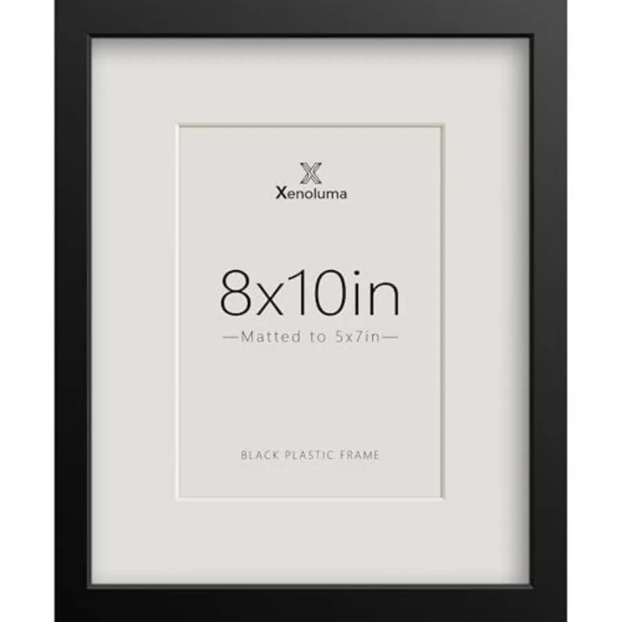 Cornice Nera 8x10 con Passepartout 5x7 - Cornici Portafoto 8x10, Plexiglass HD Antiurto, da Parete e da Tavolo, Verticale Orizzontale