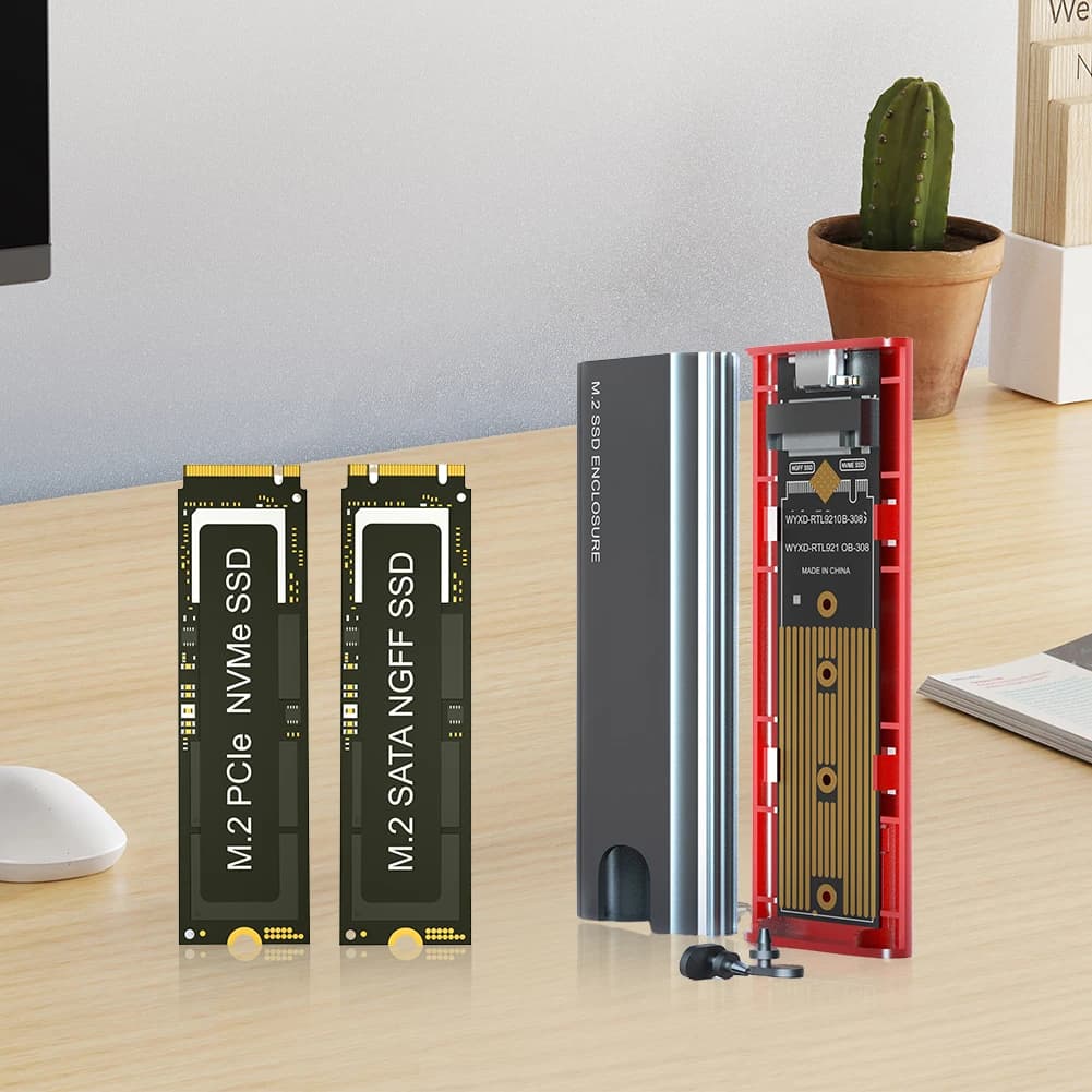 Adattatore per SSD M.2 NGFF NVME, Enclosure USB 3.1 Gen2, Case Esterno per SSD 10Gbps, Compatibile con SSD NVME/SATA 2242/2260/2280