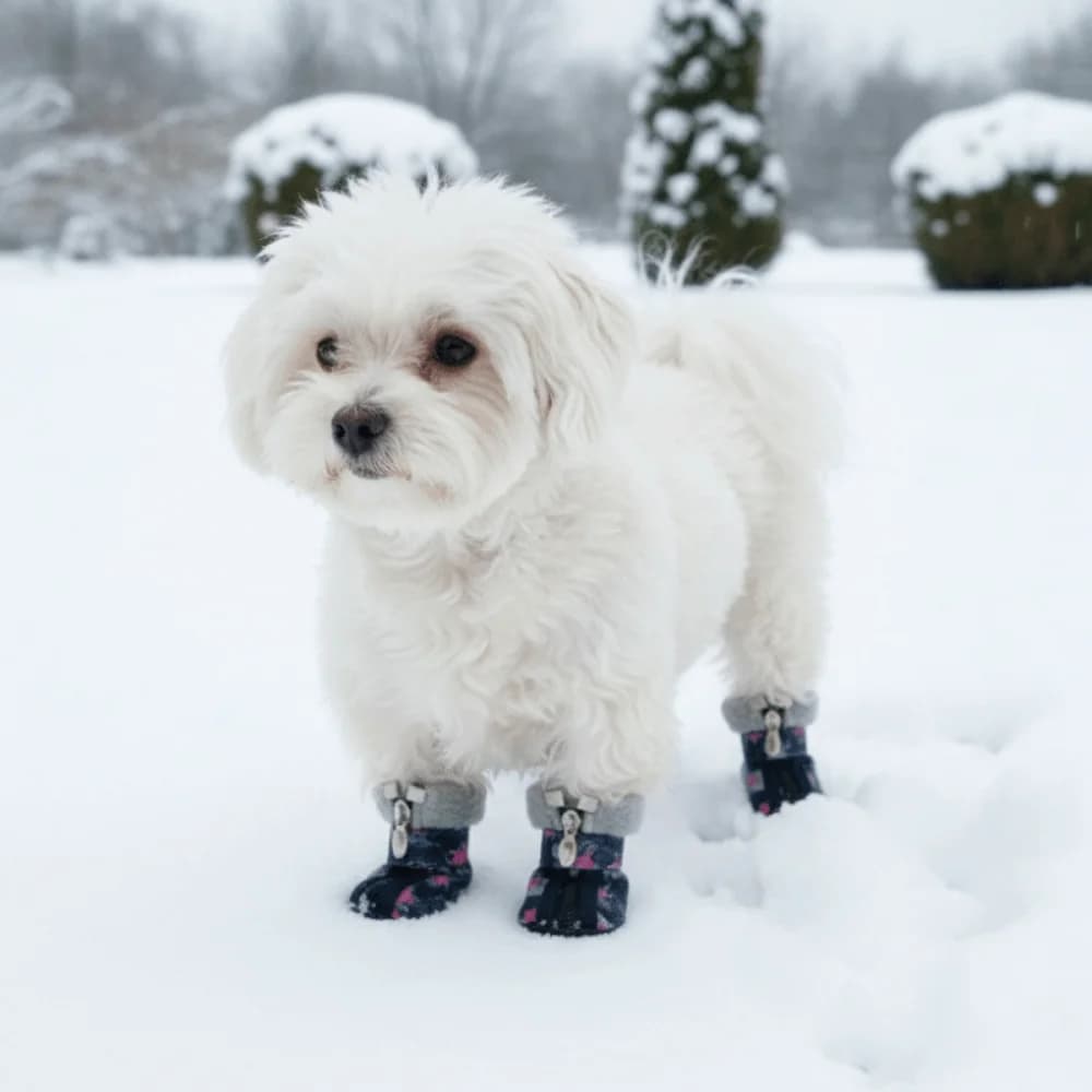 Set di 4 Stivali da Neve per Cani, Caldi e Rinforzati, Resistenti all'Usura con Motivo a Stelle, Calzature Antiscivolo in Cotone per Cuccioli, Scarpe da Escursionismo