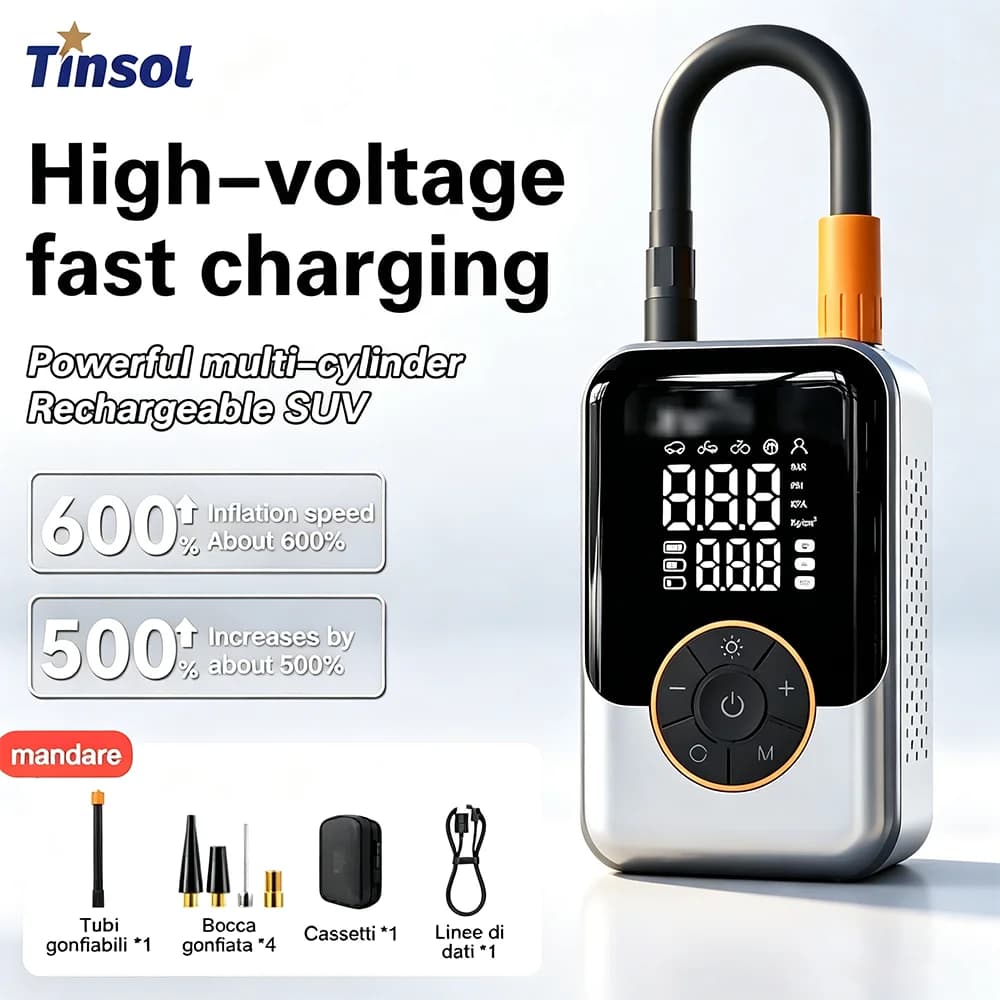 TINSOL Wireless car air pump, smart vehicle-mounted tire air compressor, suitable for cars, motorcycles, and bicycles