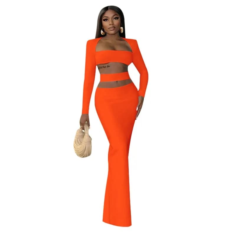 Fashionable Women's Long Sleeve One Shoulder Sexy Belly Baring Dress Pure K Color Independent Station Cross Border Autumn Win...