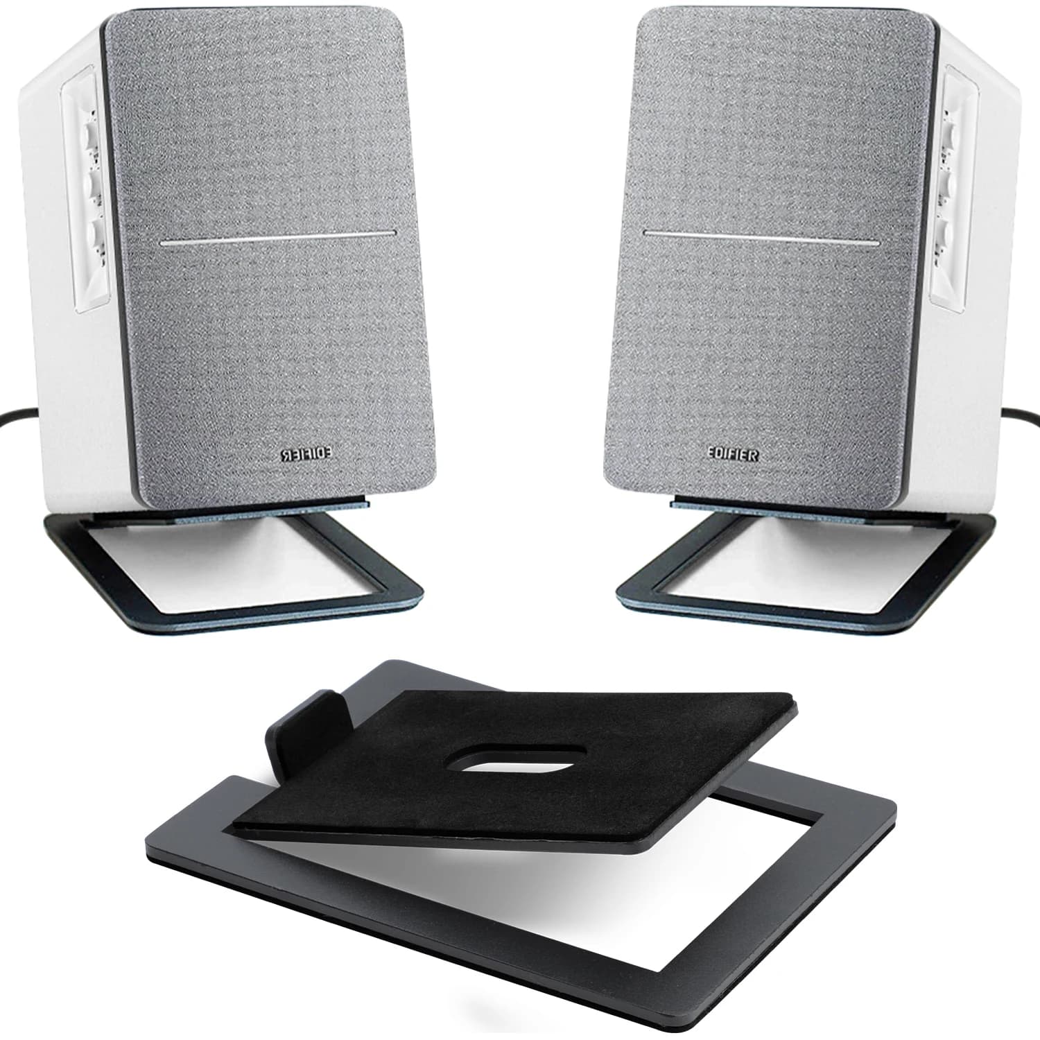Il supporto per altoparlanti da 2 pezzi migliora gli effetti sonori spazziali e l'assorbimento degli urti, per supporto audio desktop e staffa per altoparlanti del computer