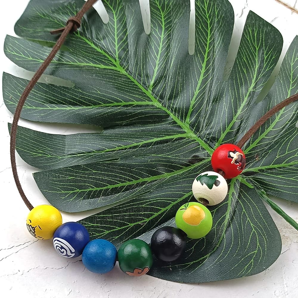 Game Outer Wilds Symbol Bead Necklace, Handmade Painted Wooden Beads Choker Lucky Symbol Wooden Bead Chain Retro Cosplay Jewelry