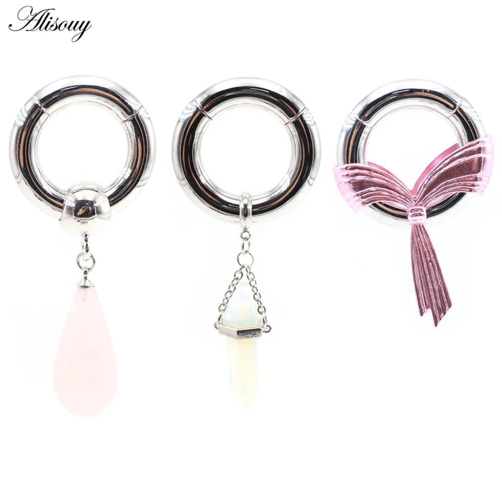 Alisouy 1PC Stainless Steel Water Drop Stone Opal Scarf Ear Weight Expander Stretcher Plugs Gauges Earring Piercing Body Jewelry