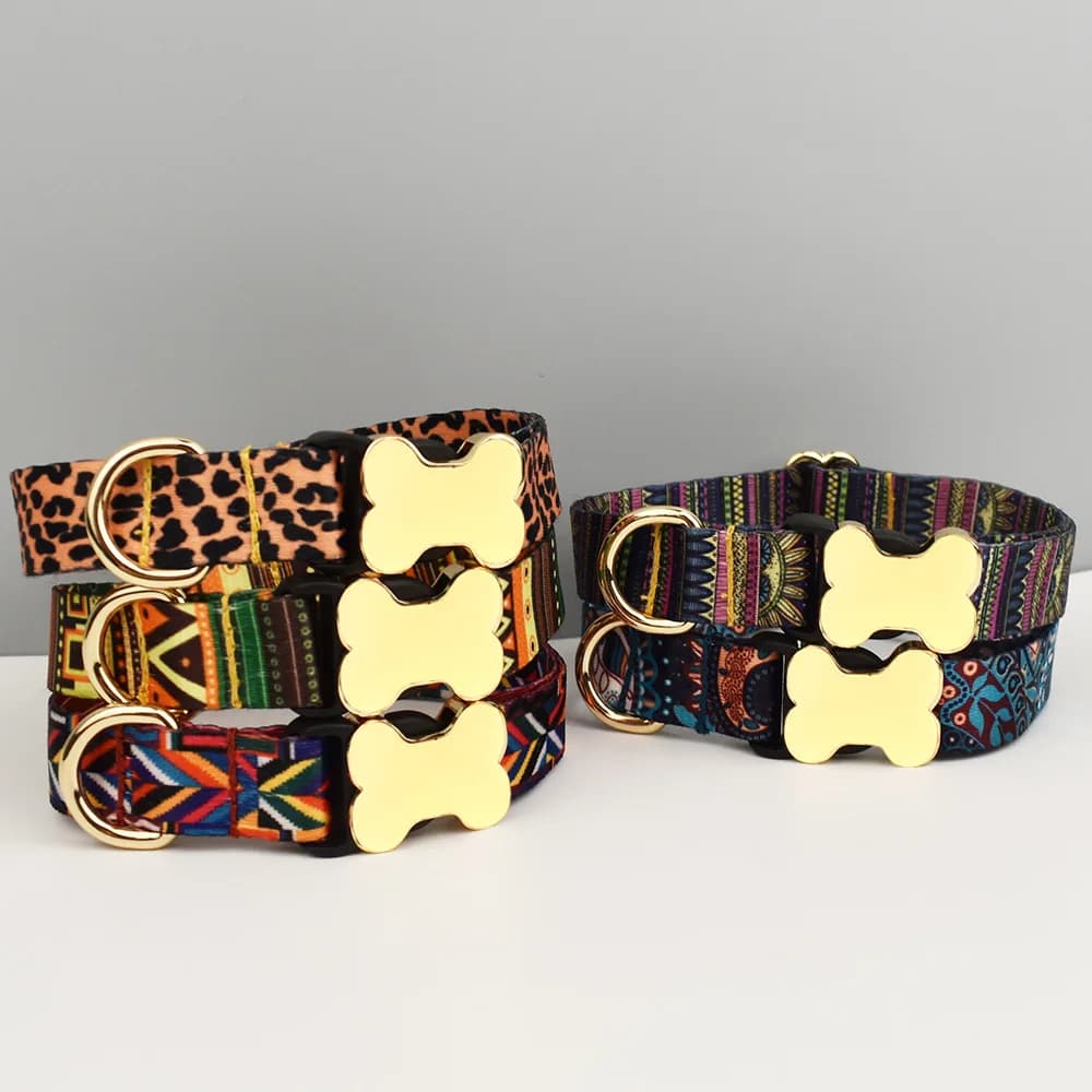 Personalized Logo Ethnic-style Woven Strap Bone Buckle Printed Custom Names Pet Collar Cute Dog Outdoor Walks Neck Ring Leash