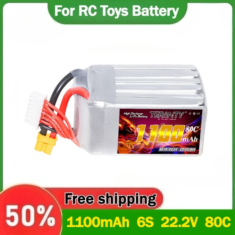 Batteria LiPo TREANTY 6S 22.2V 1100mAh per Droni da Corsa FPV RC, Elicotteri e Quadricotteri, con Connettore XT30 80C/160C