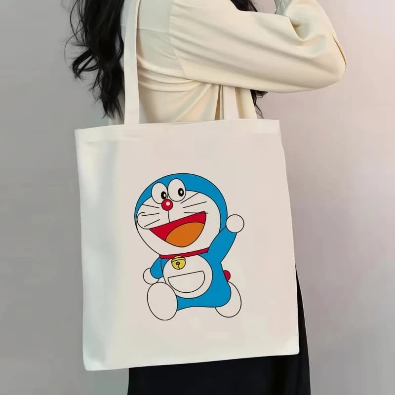 Borsa a Tracolla in Tela con Stampa Anime Doraemon, Borsa Riutilizzabile Pieghevole Ecologica per Shopping, Regalo