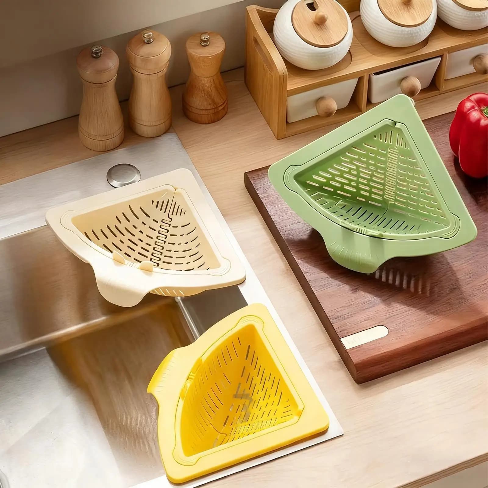 1 pz cestello di scarico per lavello triangolo cestello di drenaggio per frutta e verdura collettore di filtri per rifiuti alimentari organizzatore di stoccaggio da cucina
