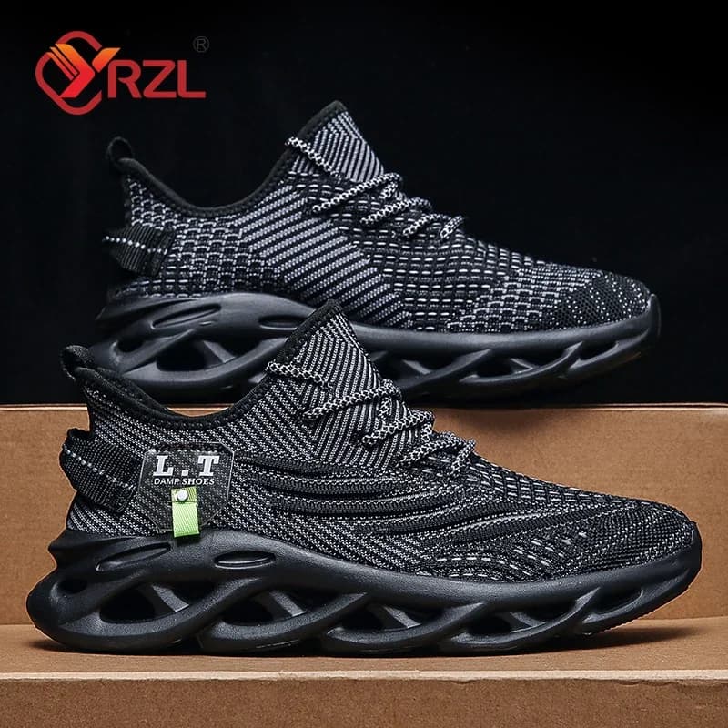 YRZL Men Sports Running Black Shoes jogging Sneakers casual Outdoor Mesh breathable Woman Light Shock Absorption Black Tennis