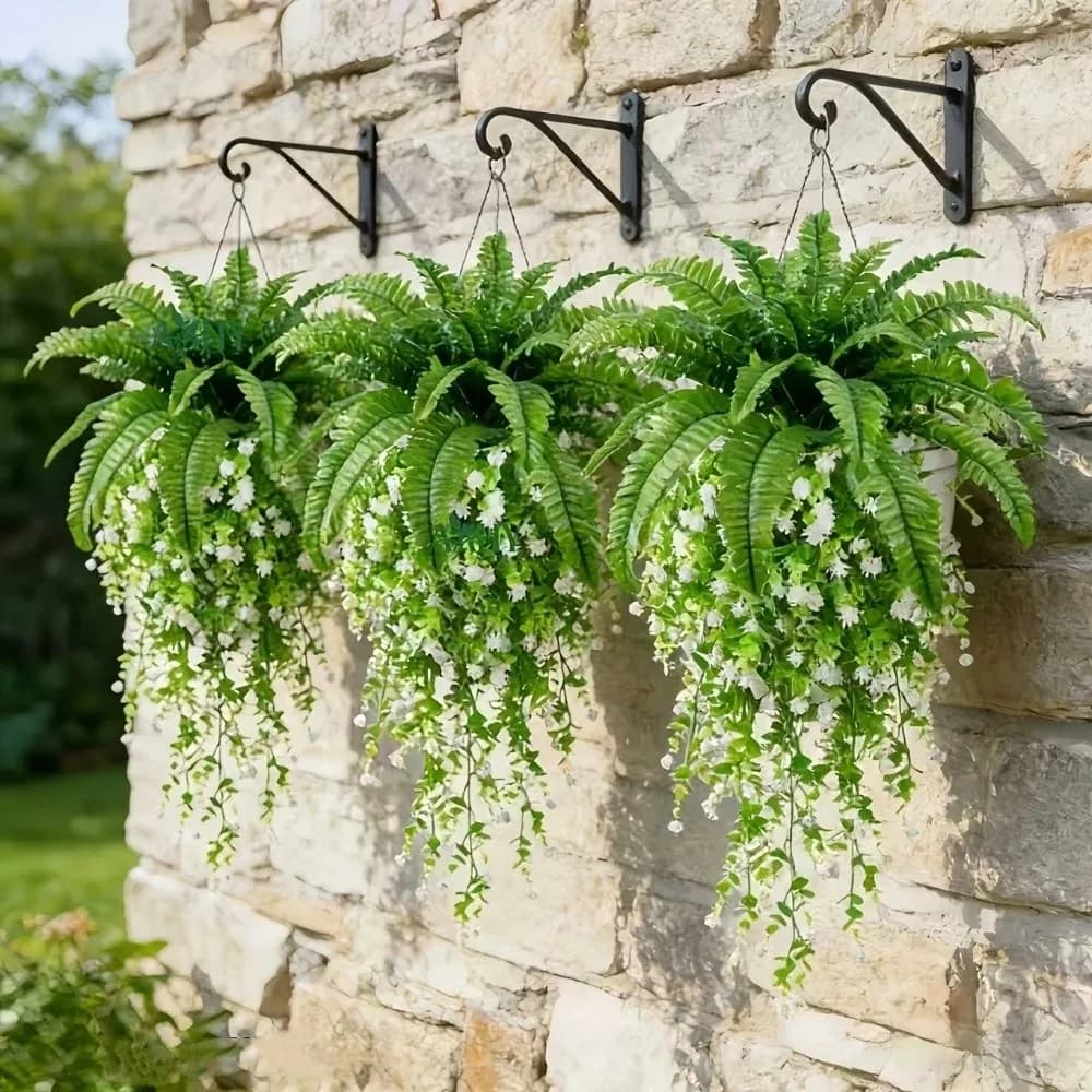 UV Resistant Artificial Persian Fern Leafs Realistic Mixed Plastic Fake Fern Hanging Plants Real Touch Lush Leaves