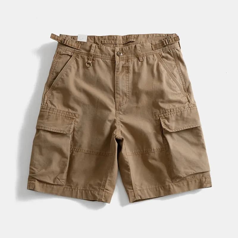 Pantaloncini Cargo da Uomo in Cotone 100% Pesante, Stile Vintage, Lavati, Estivi, Giapponesi, Larghi, Casual, al Ginocchio, Americani, Multitasche