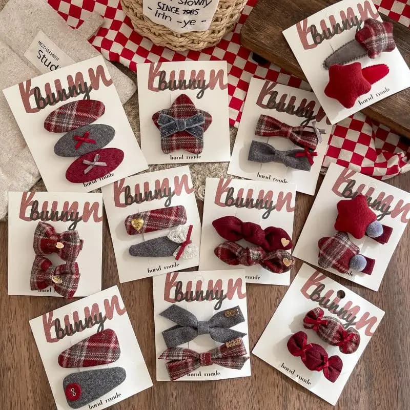 Set di fermagli per capelli in stile coreano da 2/3 pezzi, set di fermagli per capelli a quadretti per donne e ragazze, fermagli per capelli alla moda accademica〔CC55〕