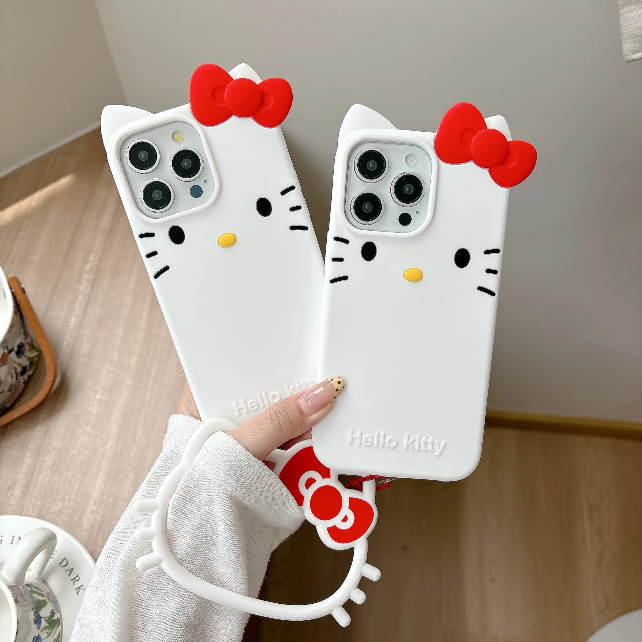 Custodia per Telefono Creativa e Carina in Silicone Antiscivolo e Antiurto con Cartone Animato Hello Kitty per iPhone 17 16 15 14 13 Pro Max
