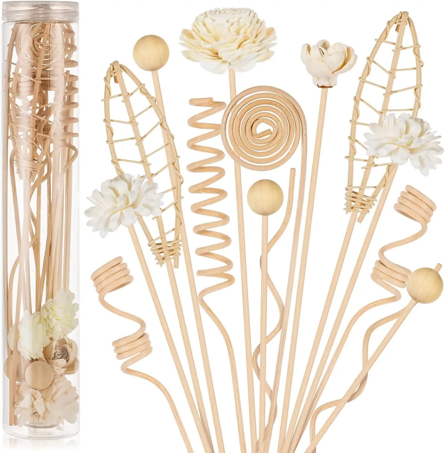 Set di 23 Bastoncini Diffusori in Rattan Naturale, Non Profumati, 28 cm, per Arredamento Casa e Ufficio