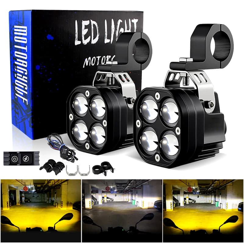 1 Set M8 Super Luminoso Led Ausiliario Luce di Guida Faretto Faro Del Motociclo Faro Doppio Colore Lampeggiatore Moto Lampada Della Nebbia