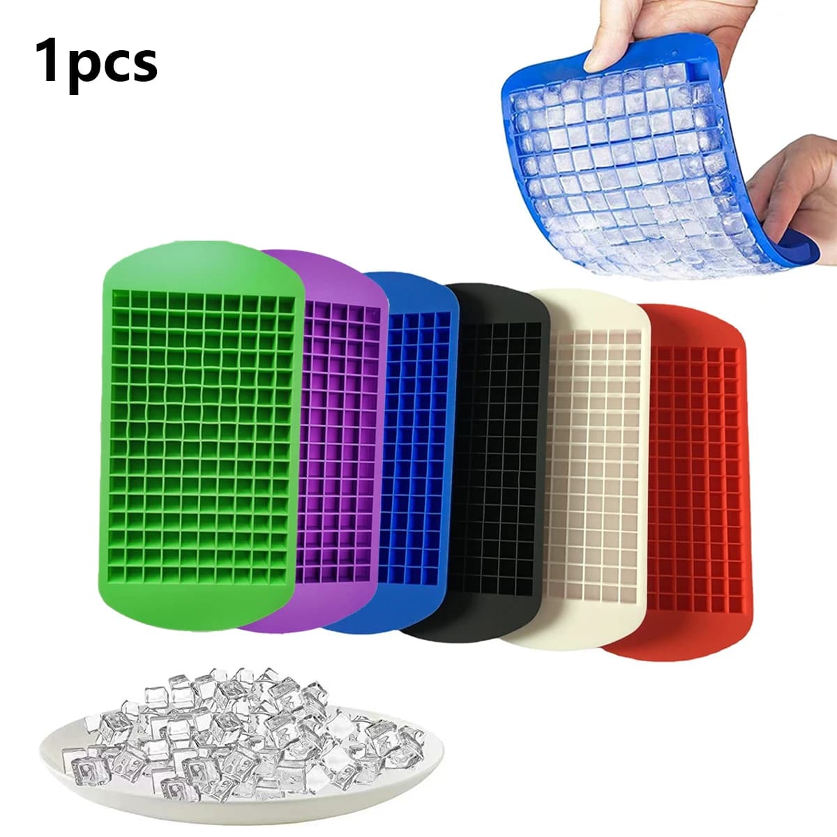 Mini vassoio per ghiaccio in silicone da 1 pezzo, produttore di ghiaccio tritato a griglia da 160, cubetti di ghiaccio finiti Cubi piccoli da 1 cm, stampo per vassoio di ghiaccio per la casa estiva