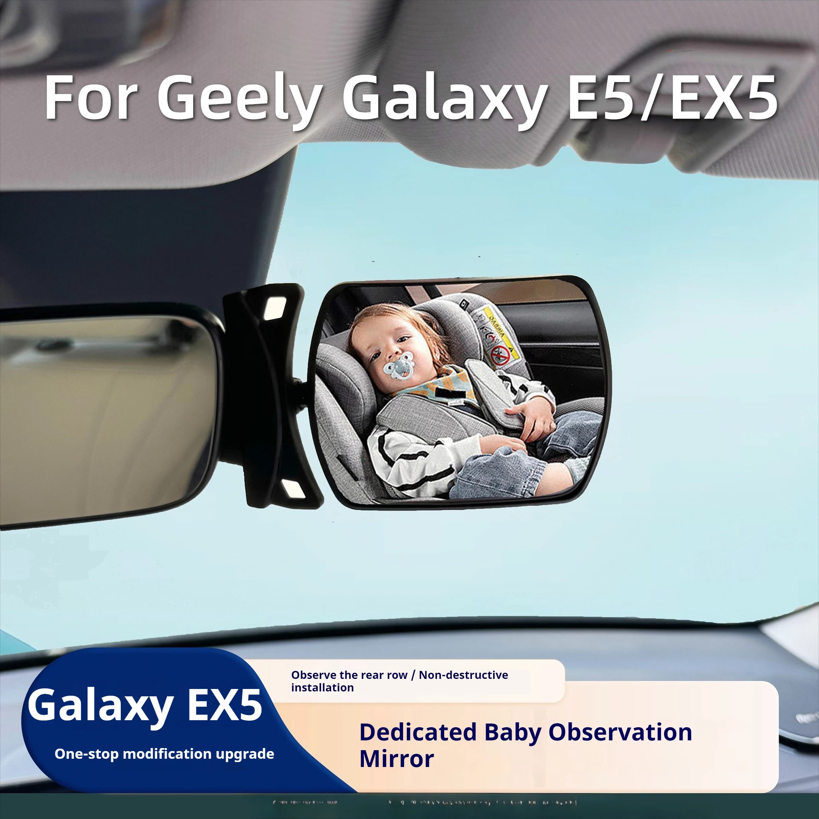 Per Geely Galaxy E5/EX5 Specchietto retrovisore interno per auto Specchio di monitoraggio per bambini esteso Anti-vibrazione Sedile posteriore Sicurezza per bambini