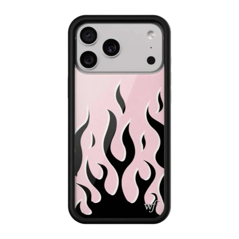 Custodia per Telefono con Motivo Floreale e Fiamme Rosa e Nere per iPhone 12 13 14 15 16 17 Pro Max Plus, Cover 3D di Lusso Antiurto