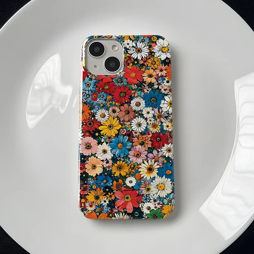 Clmj Retro fiori densi Cassa Del Telefono per iPhone 16 15 14 13 12 11 Pro Max XS XR XSMax 6 7 8 Plus Lucido HD Hard PC Cover