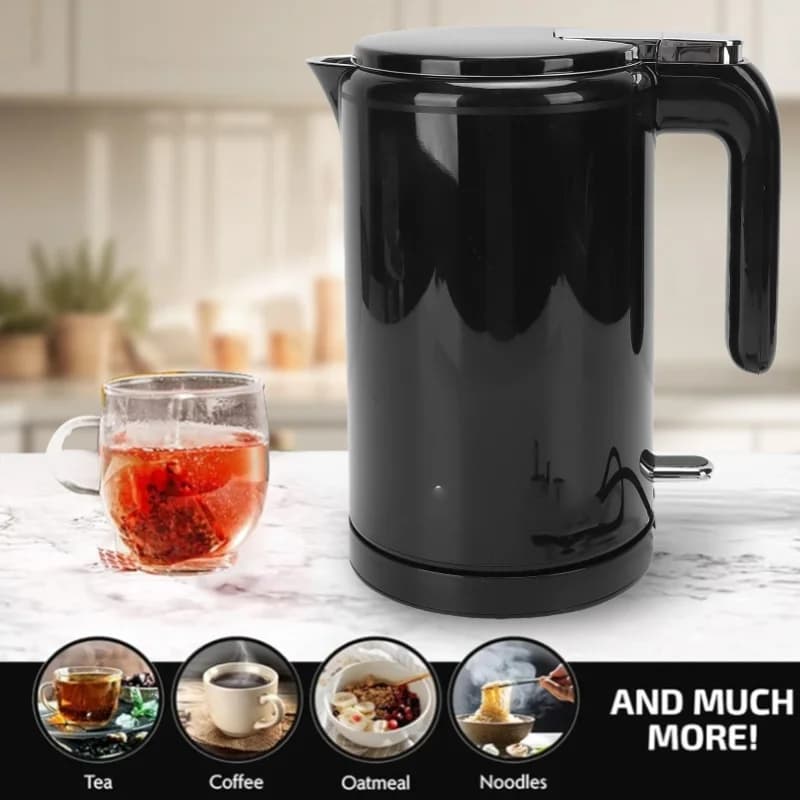 Bollitore elettrico da 2 litri a riscaldamento rapido, in acciaio inossidabile, 1500W, con spegnimento automatico, doppio strato ispessito, spina UK