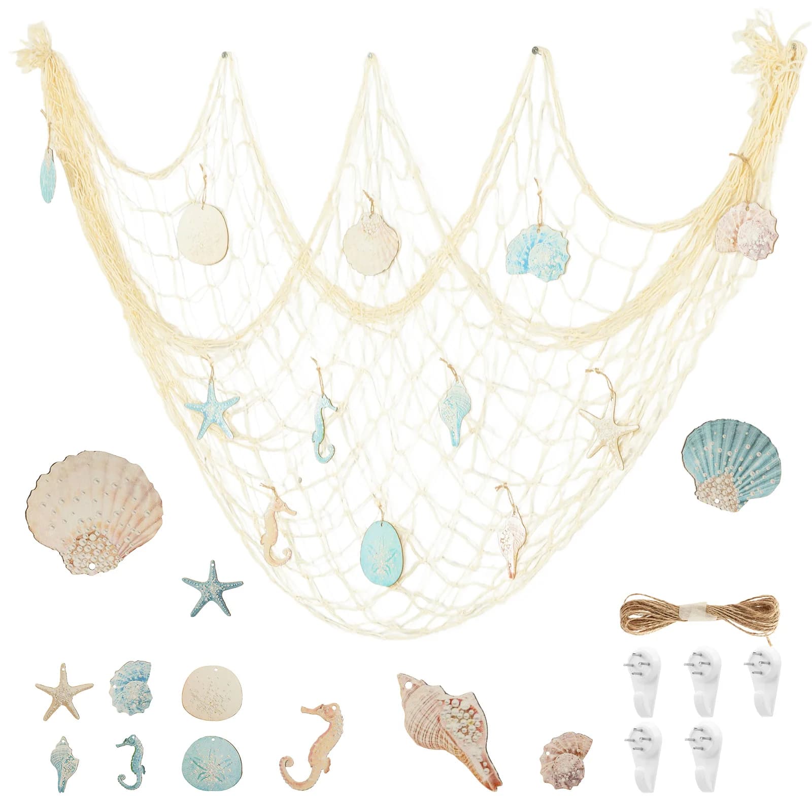 Decorazione Naturale con Rete da Pesca e Conchiglie, Tema Spiaggia, per Feste, Famiglia, Camera da Letto, Decorazione da Parete