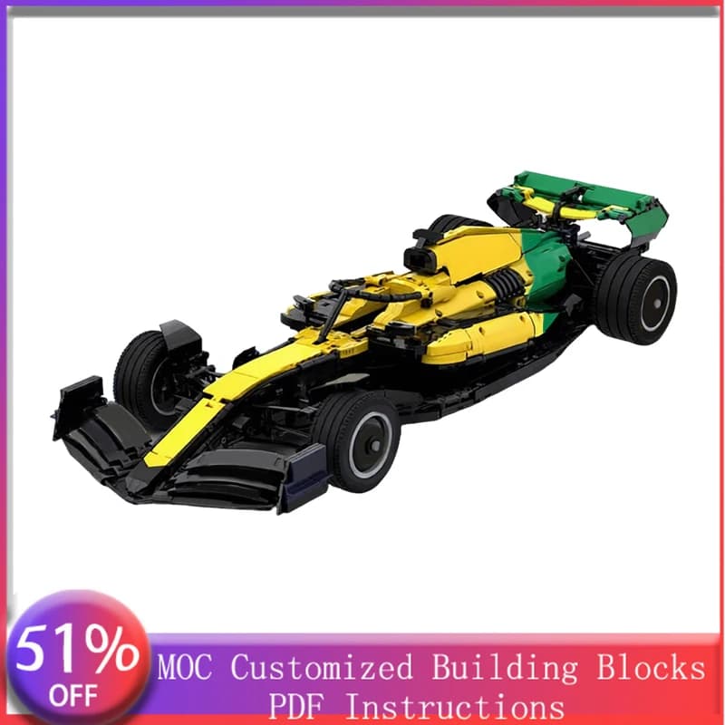 3238 Pezzi Auto Sportiva Gialla e Verde Monoposto a Quattro Ruote MOC Personalizzabile Modulare Kit di Costruzione Fai-da-te Regalo Giocattolo per Ragazzi per Feste