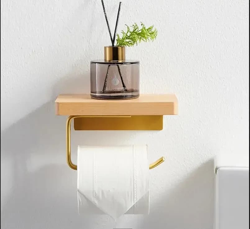 Metal Wood Tissue Holder Wall-mounted Paper Roll Holders Toilet Paper Holders Shelf Napkin Holder Paper Towel Rack Storage Rack
