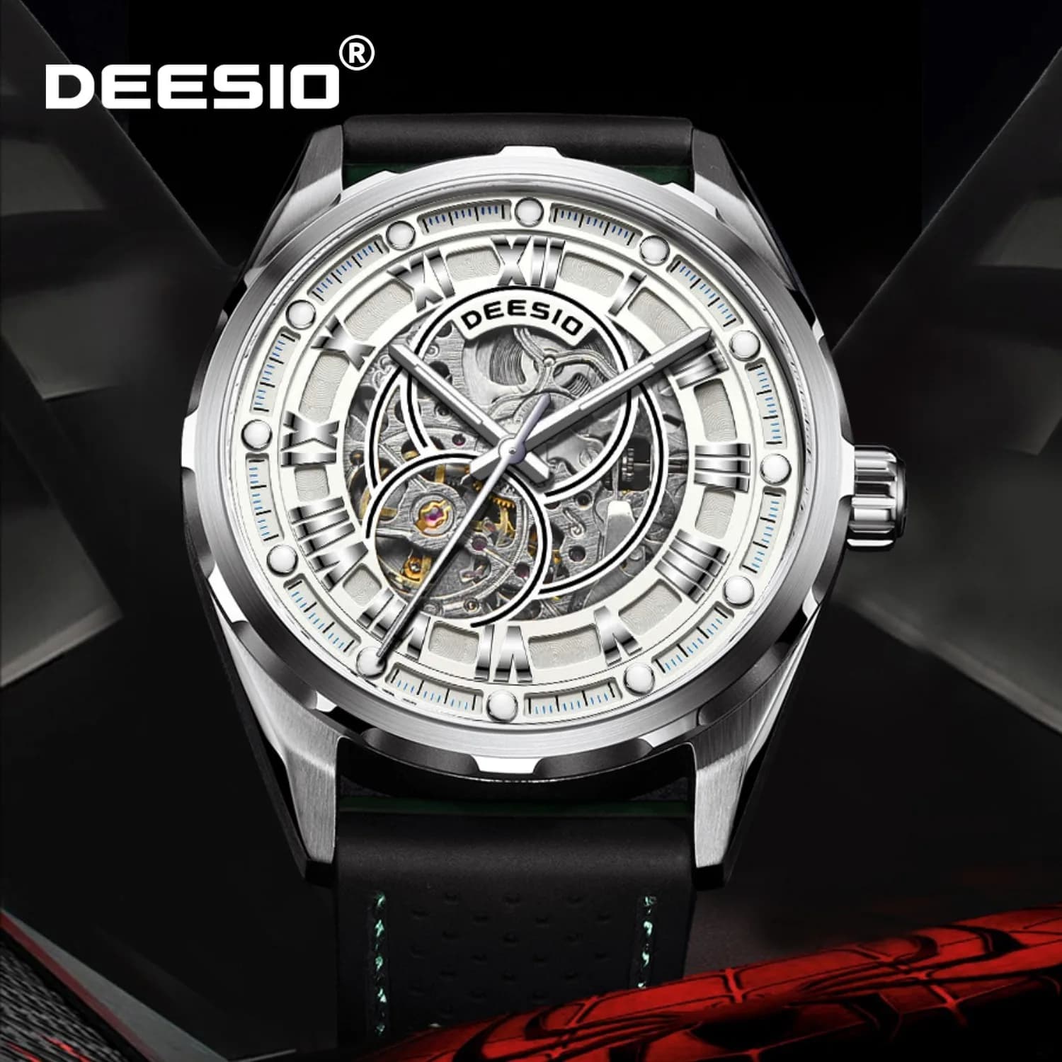 Deesio Automatic Mechanical Watch for Men 42mm Stainless Steel Business Watch Luminous Hands Water Proof Skeleton Watches