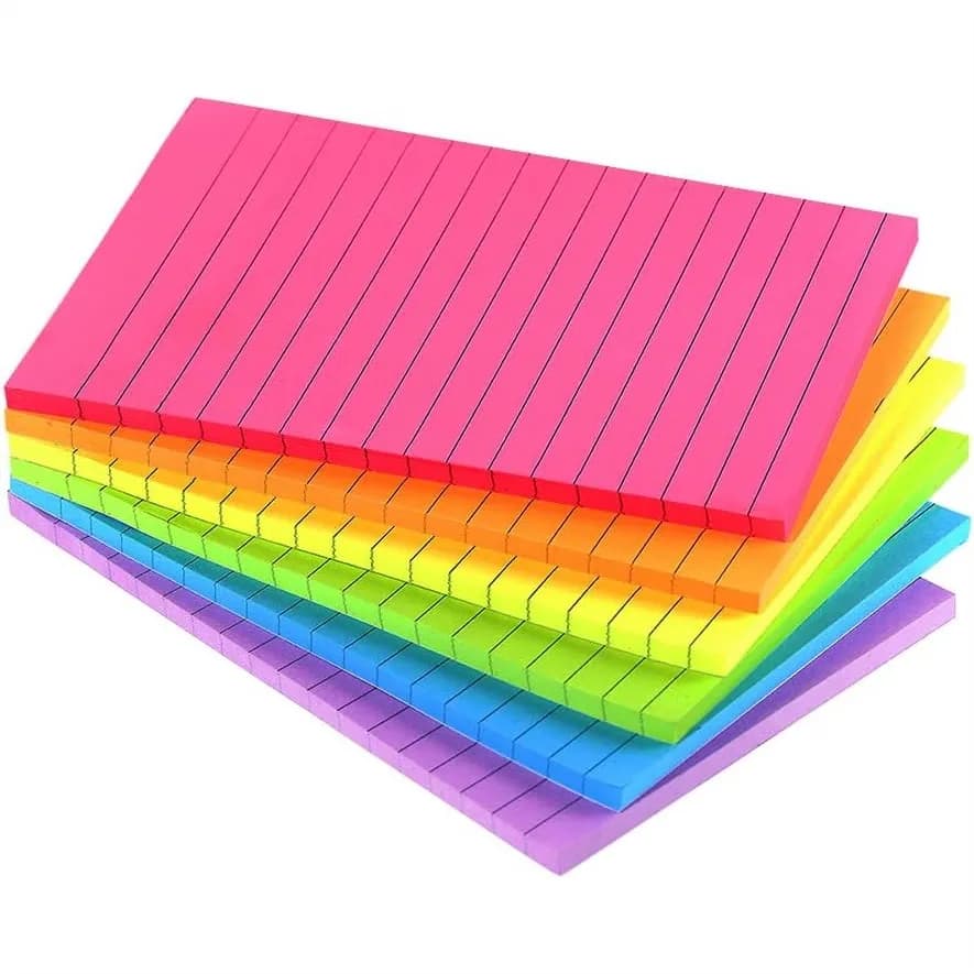 Blocchetti Adesivi a Righe 4x6, Foglietti Colorati Super Adesivi, 45 Fogli/Blocchetto, 6 Blocchetti/Confezione