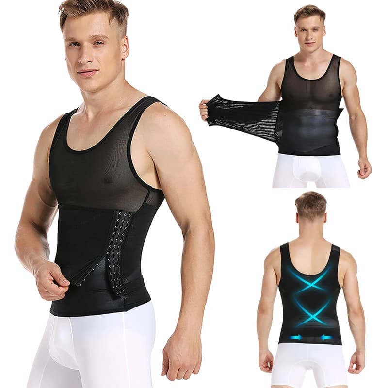 Gilet Modellante Uomo per Dimagrimento e Correzione Posturale con Controllo Pancia e Supporto Schiena - Top Contenitivo Modellante
