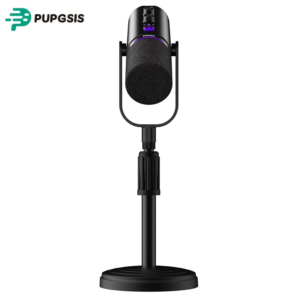 Microfono per podcasting USB/XLR PUPGSIS per PC, microfono dinamico per streaming di giochi con pulsante di silenziamento, RGB, supporto da tavolo, microfono per computer