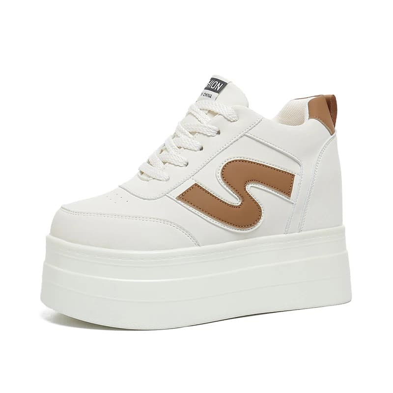 2026 New Women‘s Spring Microfiber Leather Sneakers 10CM Vulcanize Chunky White Shoes Comfy Flats Platform Casual Sports Shoes