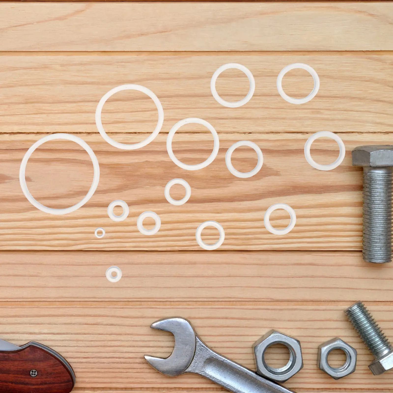 Silicone gaskets set for repairs, O-ring assortment, flat washers, garden pipe seals and taps, spare parts for hydraulic systems