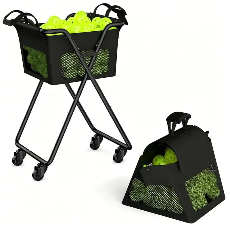for Black Foldable Steel Ball Picker Cart Portable Ball Collector for Pickleball and Tennis Mobile Pick up Basket with Wheels