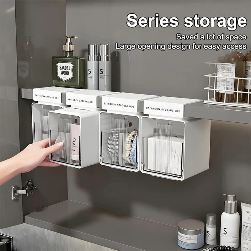 NUOVO Contenitore Trasparente Estraibile per Cotone da Bagno e Trucchi, Stile Cassetto, da Posizionare Sotto il Mobile Sottolavabo