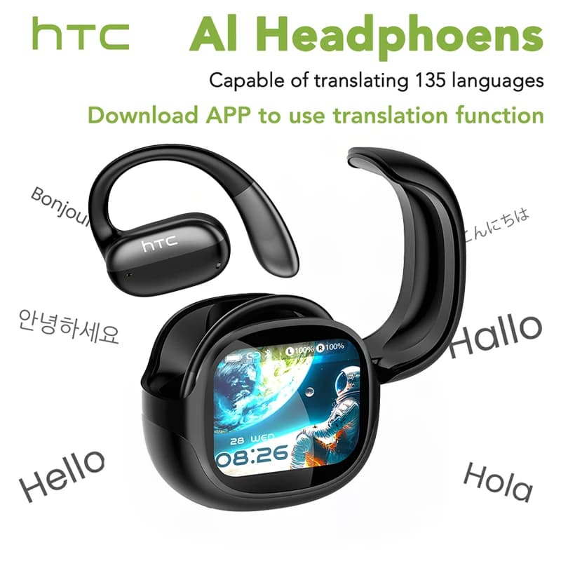 HTC NE58 AI Translate Wireless Earbuds Bluetooth Earphones LED Touch Screen HiFi Sound Low Latency Headphones Bone Conduction