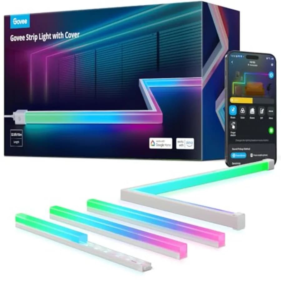 RGBIC LED Strip Lights with Covers, Smart Lights Work with Alexa and Google Assistant, LED Diffuser Channel with LED Lights for