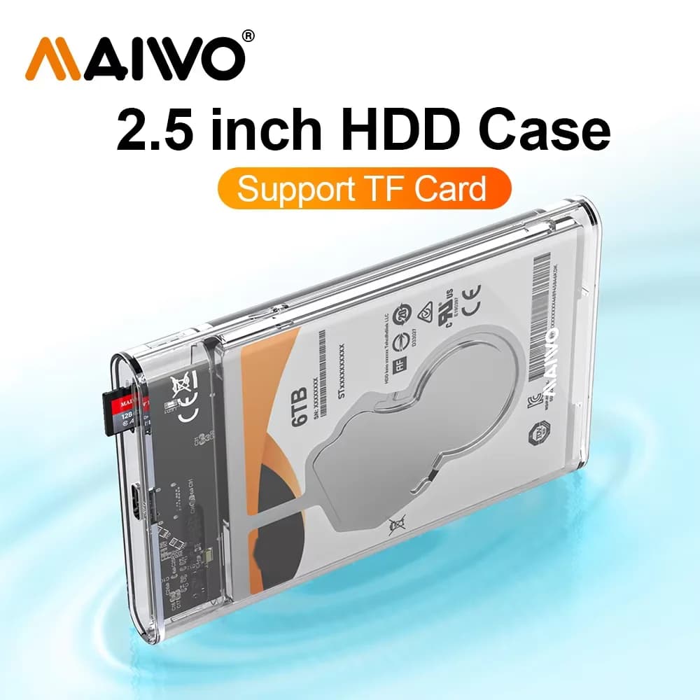 Custodia per HDD MAIWO custodia per disco rigido da 2.5 "USB tipo C SATA 5gbps per SSD HDD 9.5 custodia per disco rigido esterno da 7mm supporto TF UASP