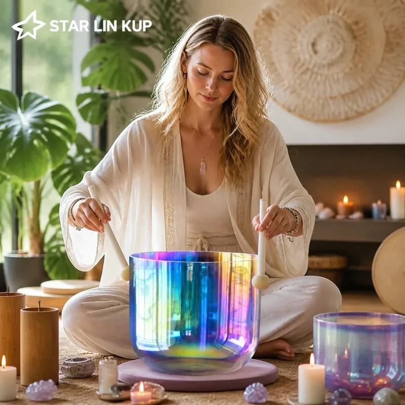 STAR LIN KUP 7 Inch Clear Quartz Crystal Singing Bowl with Mallet Cosmic Light Alchemy Sound Healing Therapy Instrument