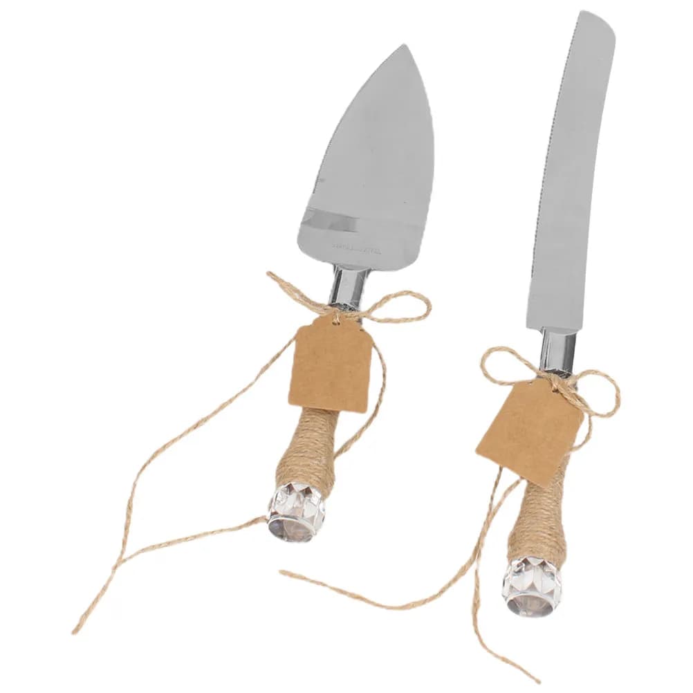Set di 1 coltello e paletta per torta nuziale in acciaio inossidabile con manico in corda di canapa, strumento essenziale per servire torte per matrimoni e compleanni